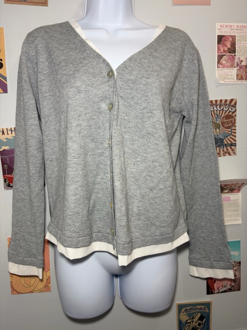 Pinch Gray and Cream Button-Up Cardigan Sweater